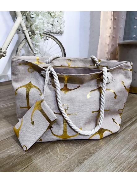 BOLSAS DE PLAYA CON ANCLAS DORADAS