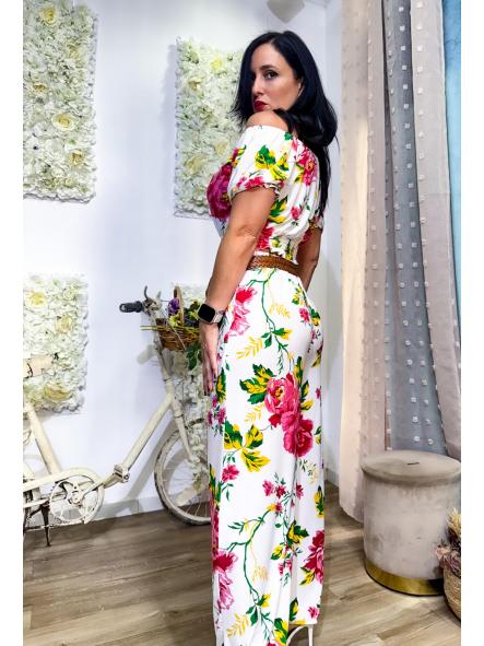 CONJUNTO FONDO BLANCO DE LICRA FRIA ESTAMPADOS PANTALON CAMAL ANCHO 
