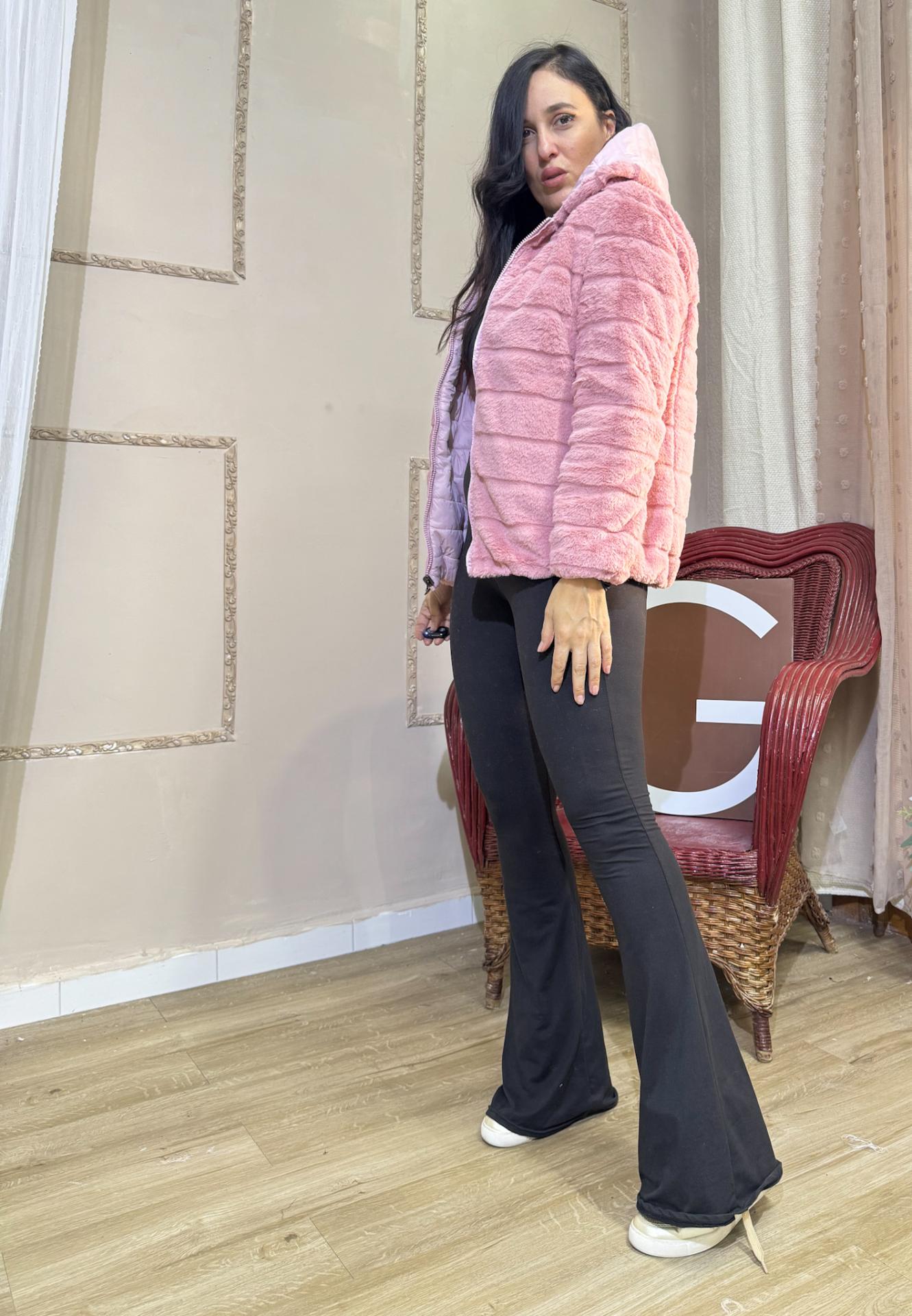 CHAQUETA REVERSIBLE ROSA CON CAPUCHA