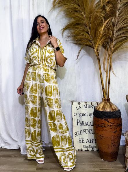 CONJUNTO MAR MOSTAZA CON GOMA EN LA CINTURA
