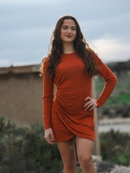 VESTIDO NARANJA OSCURO TIPO CANALE FRUNCIDO EN EL LADO [0]