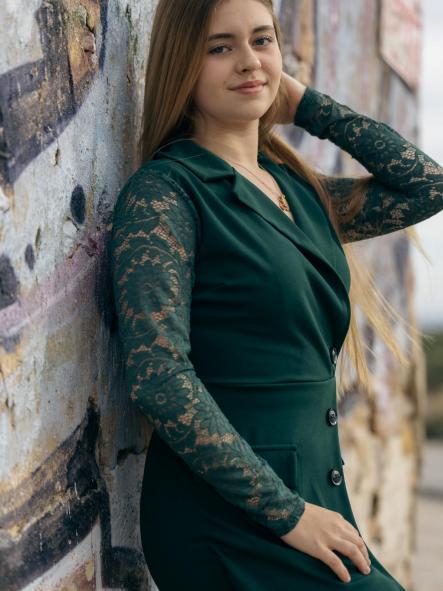 MONO VERDE CORTO EFECTO VESTIDO VESTIDO MANGAS DE ENCAJE [2]