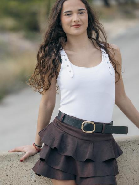 FALDA MARRON PANTALON TIPO ANTELINA CON VOLATE [1]