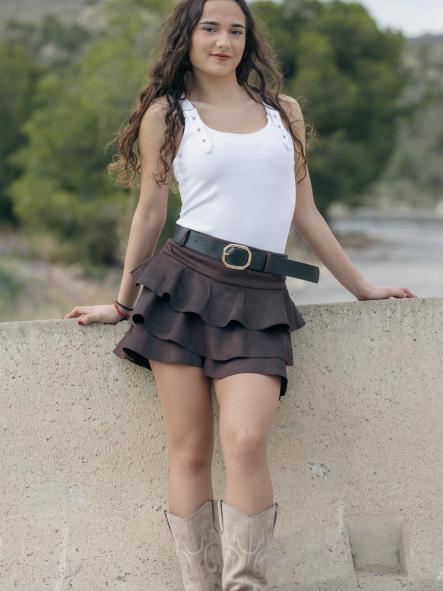 FALDA MARRON PANTALON TIPO ANTELINA CON VOLATE [2]