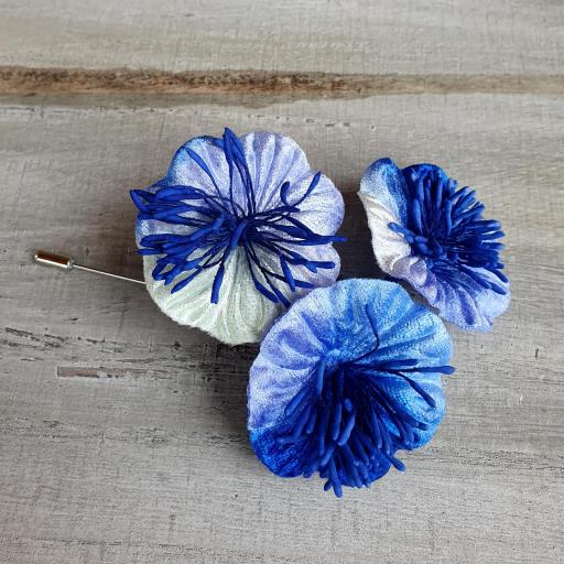 Alfiler de sombrero broche flores de terciopelo Azul
