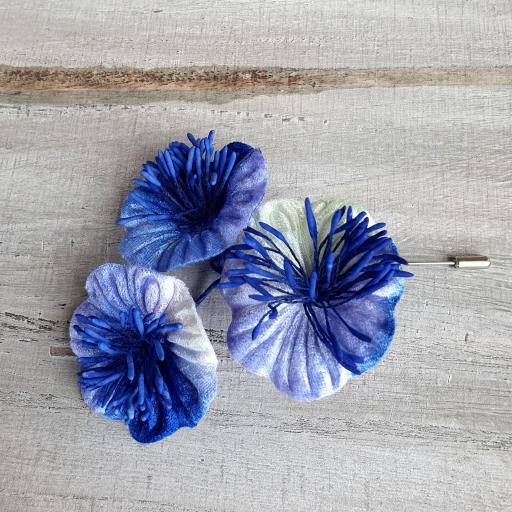 Alfiler de sombrero broche flores de terciopelo Azul [1]