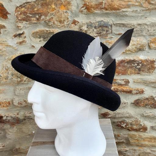 Bombin sombrero fieltro de lana negro con plumas Grant