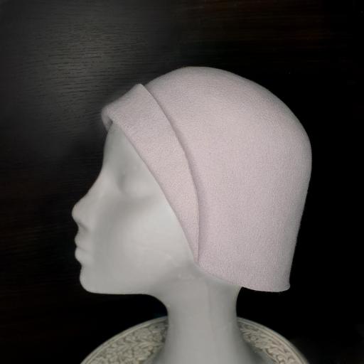 Cloché sombrero fieltro lana gris malva boton flor 1920 Mae [2]