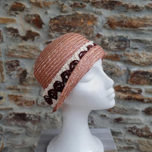 Cloché sombrero 1920 paja de trigo rosa viejo Bett [1]