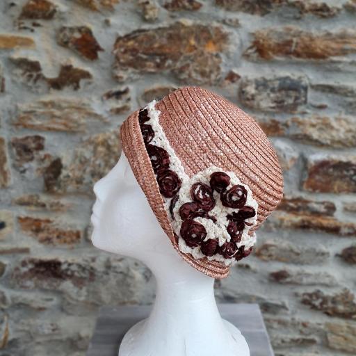 Cloché sombrero 1920 paja de trigo rosa viejo Bett [0]