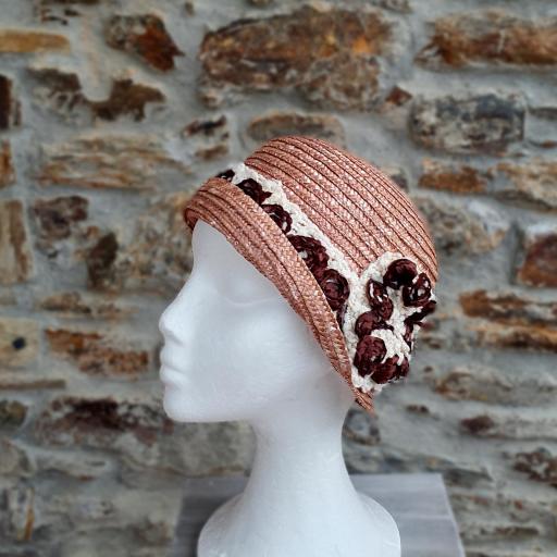 Cloché sombrero 1920 paja de trigo rosa viejo Bett [3]