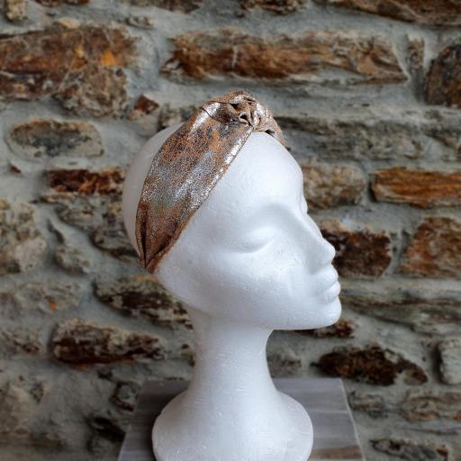 Diadema ancha estilo turbante en cuero plateado Cora [0]