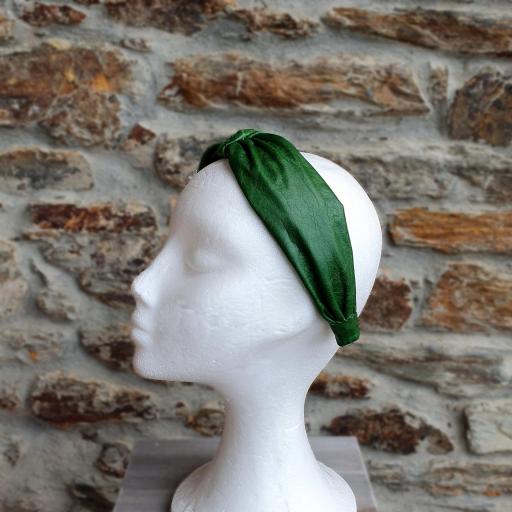 Diadema ancha estilo turbante en cuero verde Cora [2]