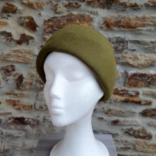 Sombrero casquete turbante fieltro lana verde musgo Paulette [2]