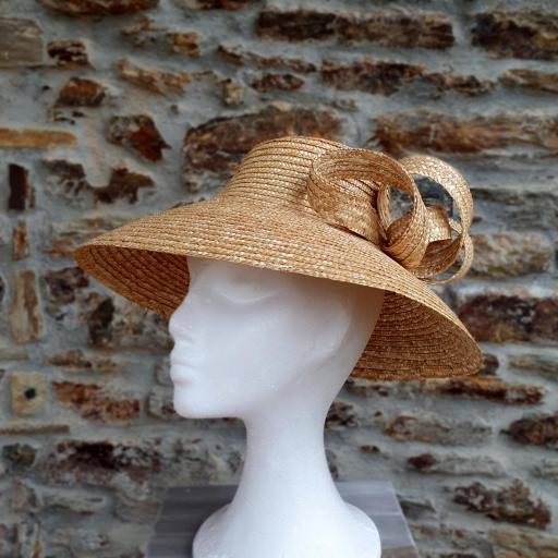 Sombrero pamela de trigo natural con adorno lateral Bianca