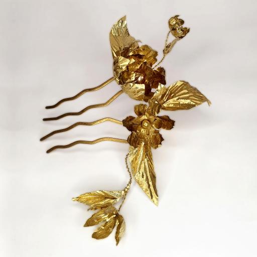 Peineta dorada flores y hojas de metal art nouveau Rosamund [0]
