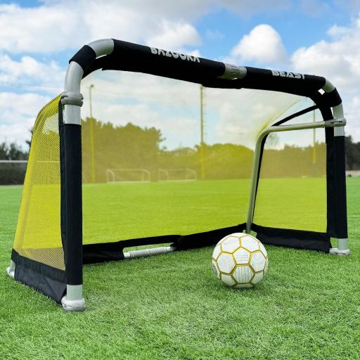 BAZOOKAGOAL “BEAST” 150X90 DE ALUMINIO PORTERÍA PLEGABLE NEGRA AMARILLA   