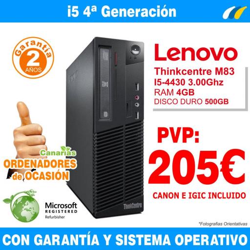 Intel Core I5-4430 3.00GHz - 4GB - 500GB  - ​​LENOVO THINKCENTRE M83 [0]