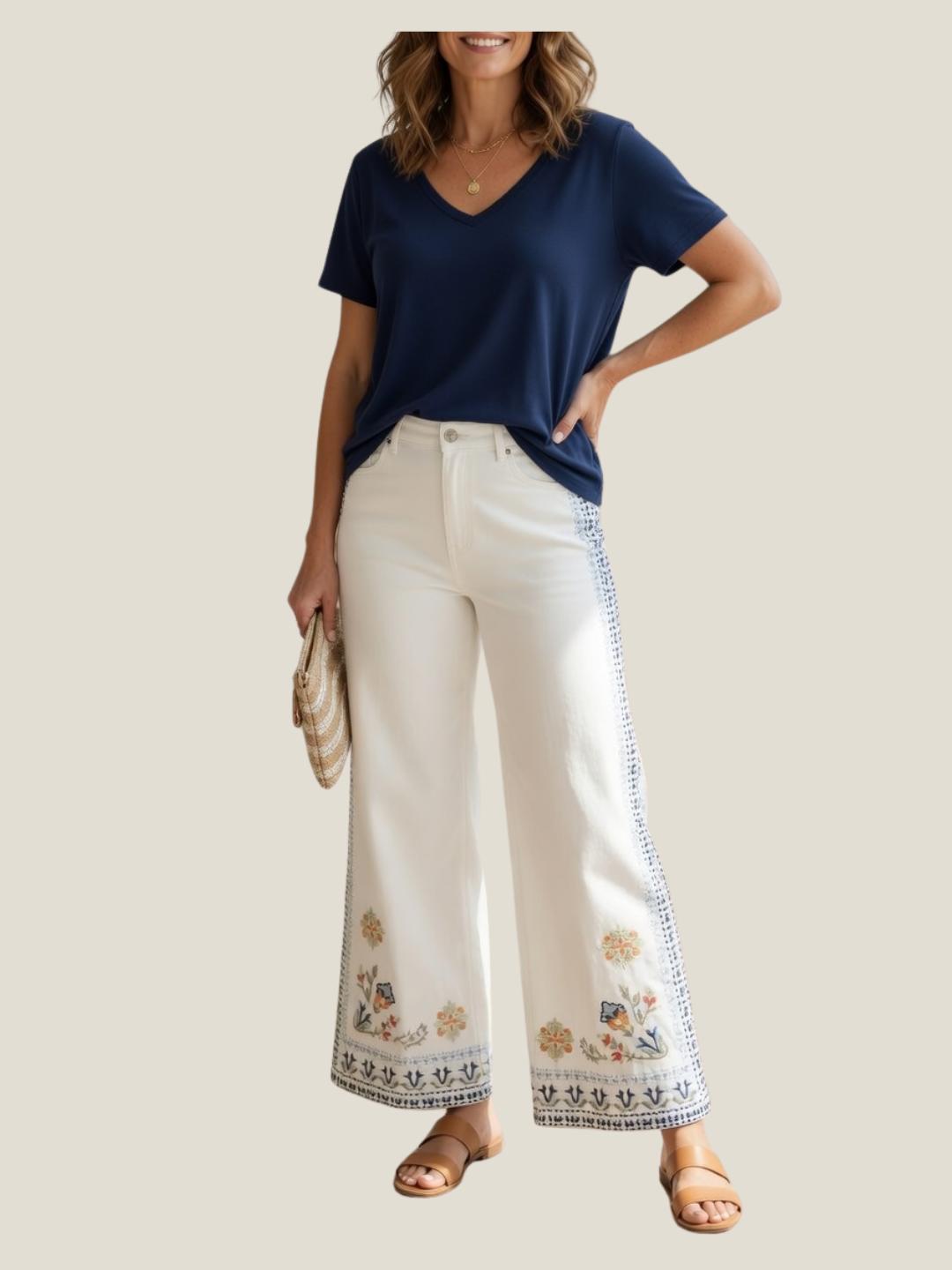 Pantalón Blanco Bordados