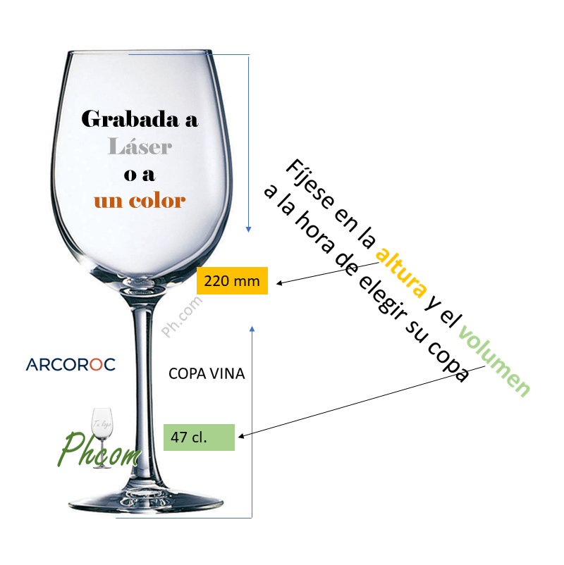 Copa vino personalizada Vina, grabada, tallada o serigrafiada con