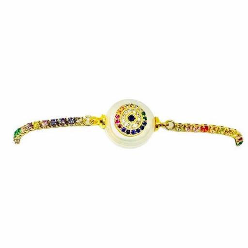 Pulsera ajustable perla & ojo turco multicolor