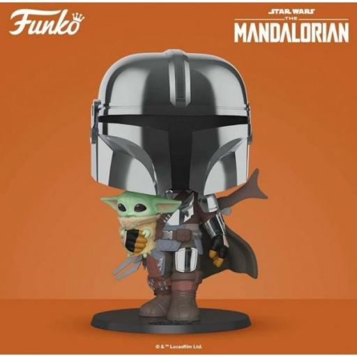 Figura Funko Pop! Star Wars Mandalorian & Grogu Armadura Cromática 25 cm