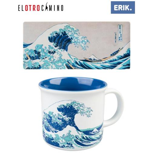 Set Alfombrilla Gaming y Taza La Gran Ola de Kanagawa Hokusai Erik