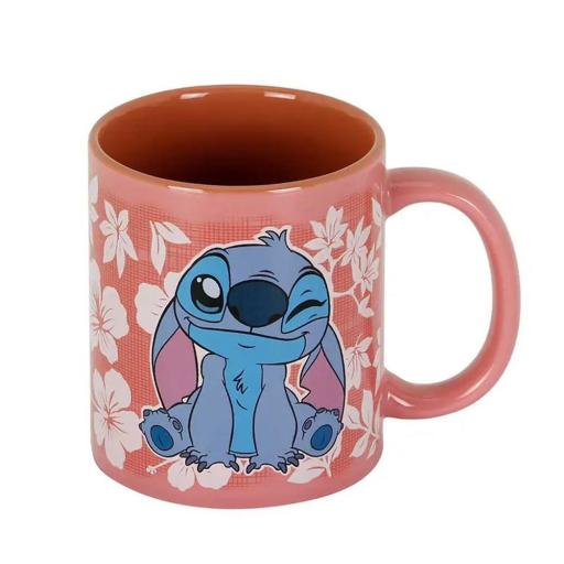 Taza Stitch Flores Rosas Disney 