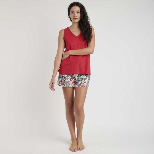 Pijama mujer de hombrera viscosa y short floral Admas