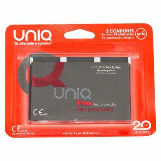 UNIQ - FREE PRESERVATIVOS CON ARO PROTECTOR SIN LATEX 3 UNIDADES