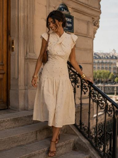 Vestido Perforado Beige