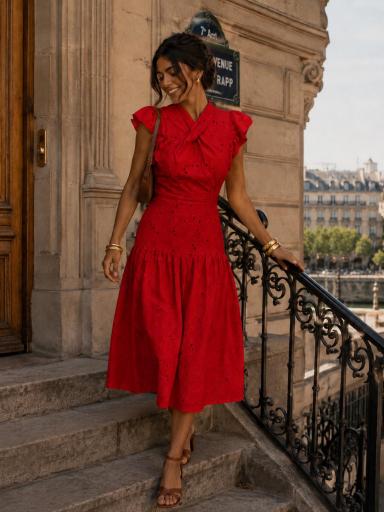Vestido Perforado Rojo