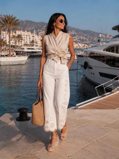 Pantalón Blanco Perforado Camel [1]