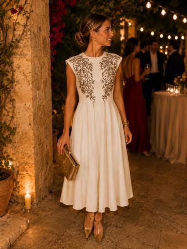 Vestido Bordados Crema