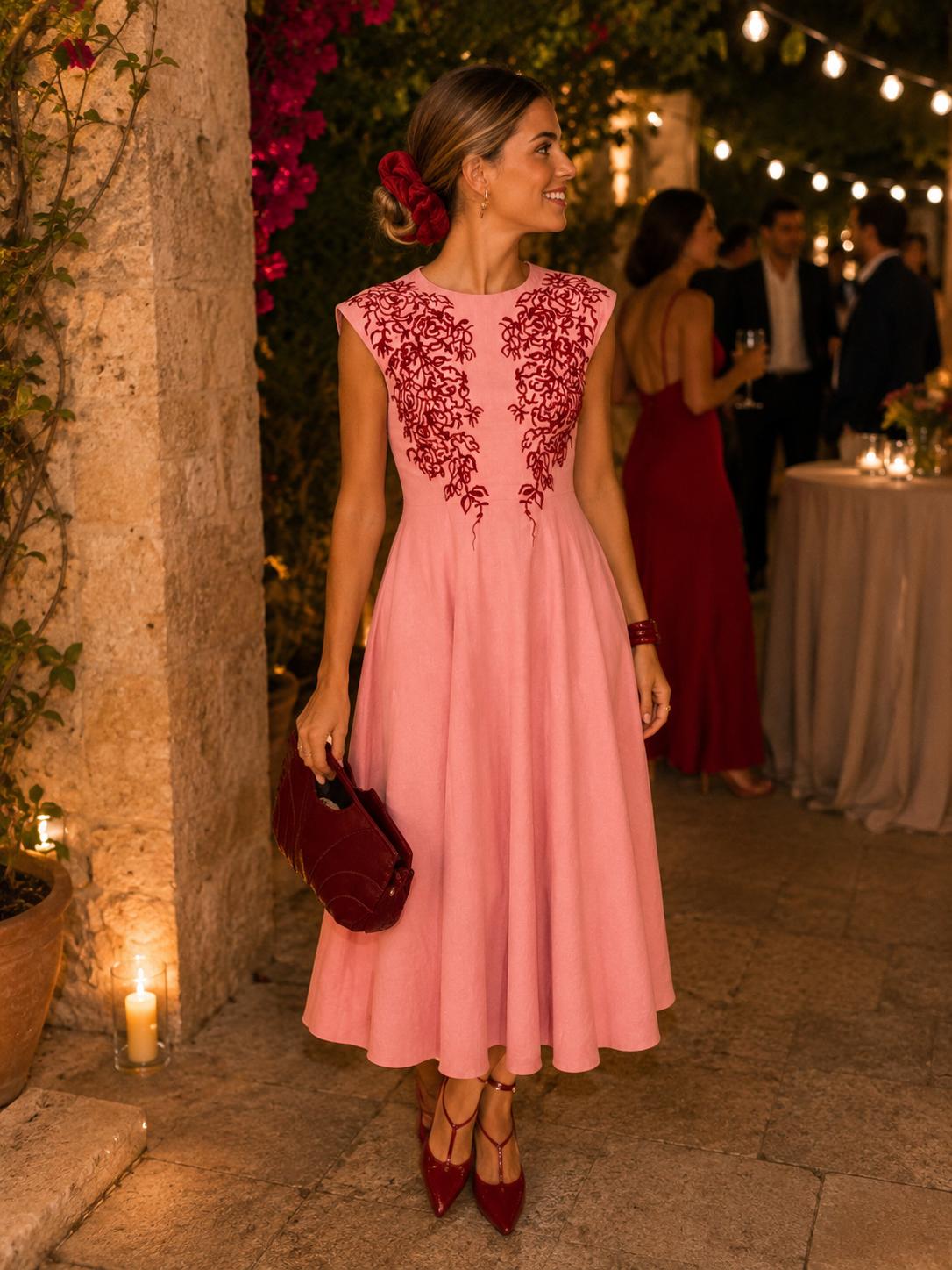 Vestido bordados coral