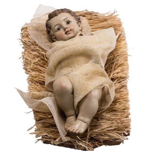 Niño Jesús en cuna con paja de 21 cm