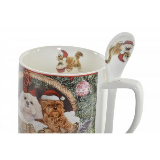 Taza Porcelana Mascotas Navideñas con Cuchara y caja regalo [3]