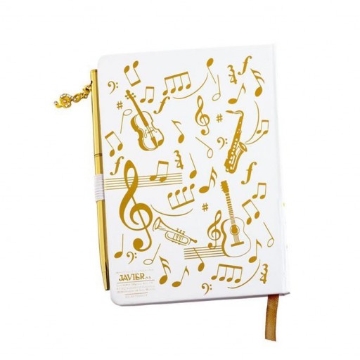 Agenda notas Música blanca oro con bolígrafo [3]