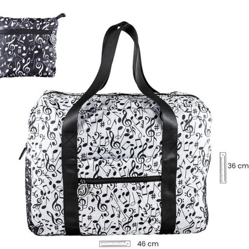 Bolsa Deportes Plegable Blanca y Negro con motivos musicales