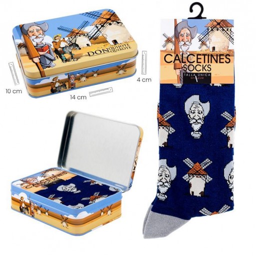 Calcetines  Quijote azul en caja metal decorada [0]