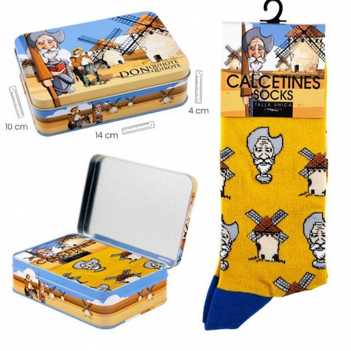 Calcetines  Quijote color mostaza en caja metal decorada [0]
