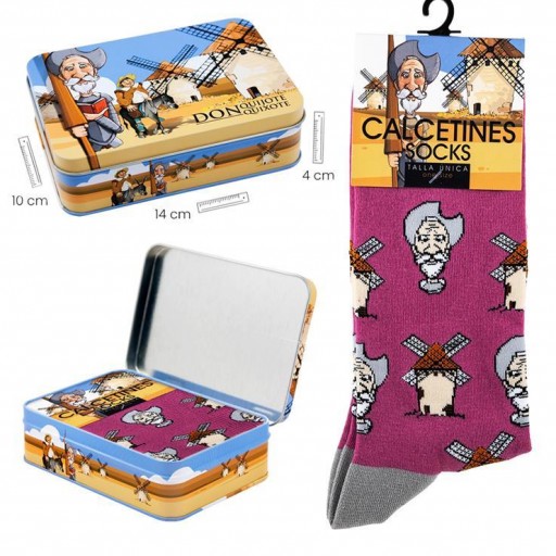 Calcetines  Quijote color rosa en caja metal decorada [0]