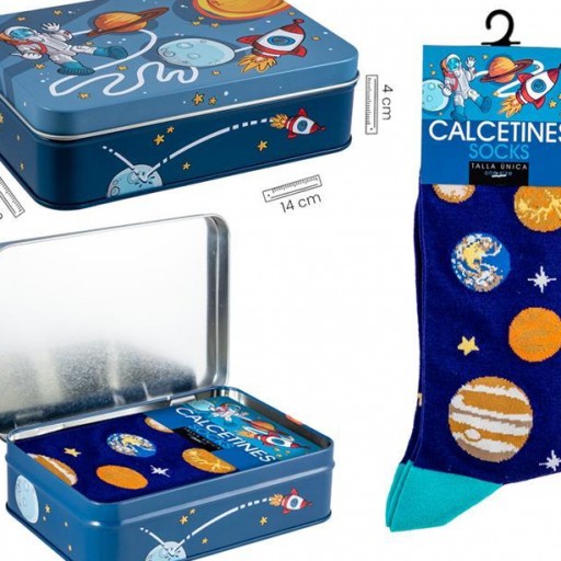 Calcetines Azules con Planetas y Estrellas caja metal decorada [0]
