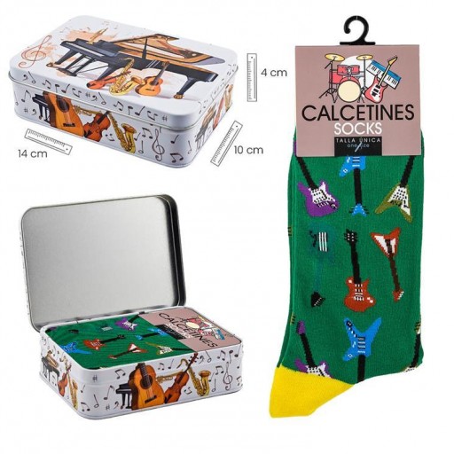 Calcetines Verdes con guitarras eléctricas  en caja metal decorada [0]