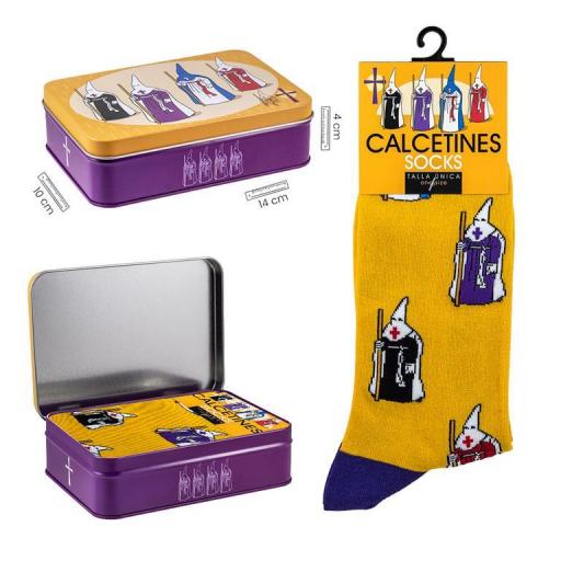 Calcetines Nazarenos color mostaza en caja metal decorada [0]