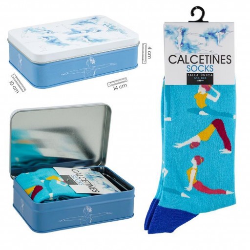 Calcetines Yoga color Celeste en caja metal decorada [0]