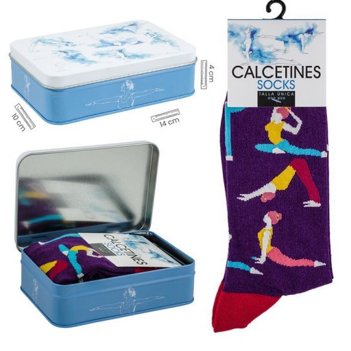 Calcetines Yoga color Morado en caja metal decorada [0]