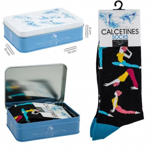 Calcetines Yoga color Negro en caja metal decorada [0]