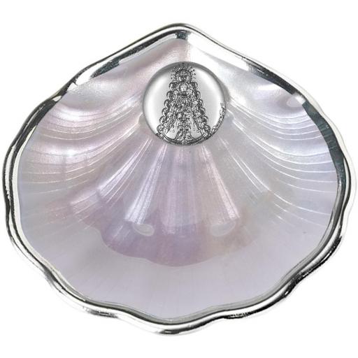 Estuche Concha Bautismo Cristal Nácar Filo Baño Plata con plata Bilaminada Virgen y 4 cubiertos en acero [1]