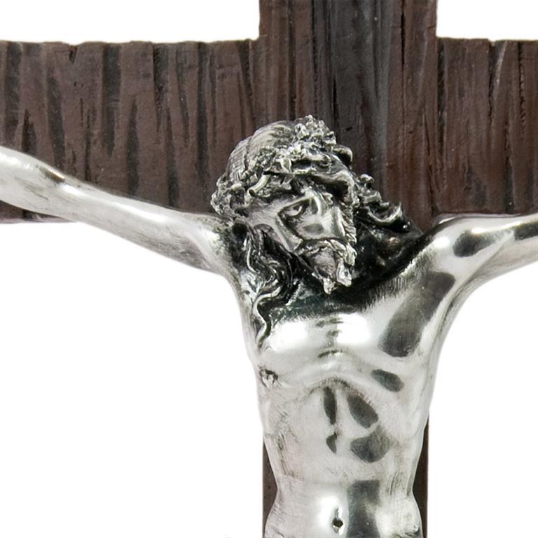 Crucifijo Pared Cristo Plateado Con Madera Escalera